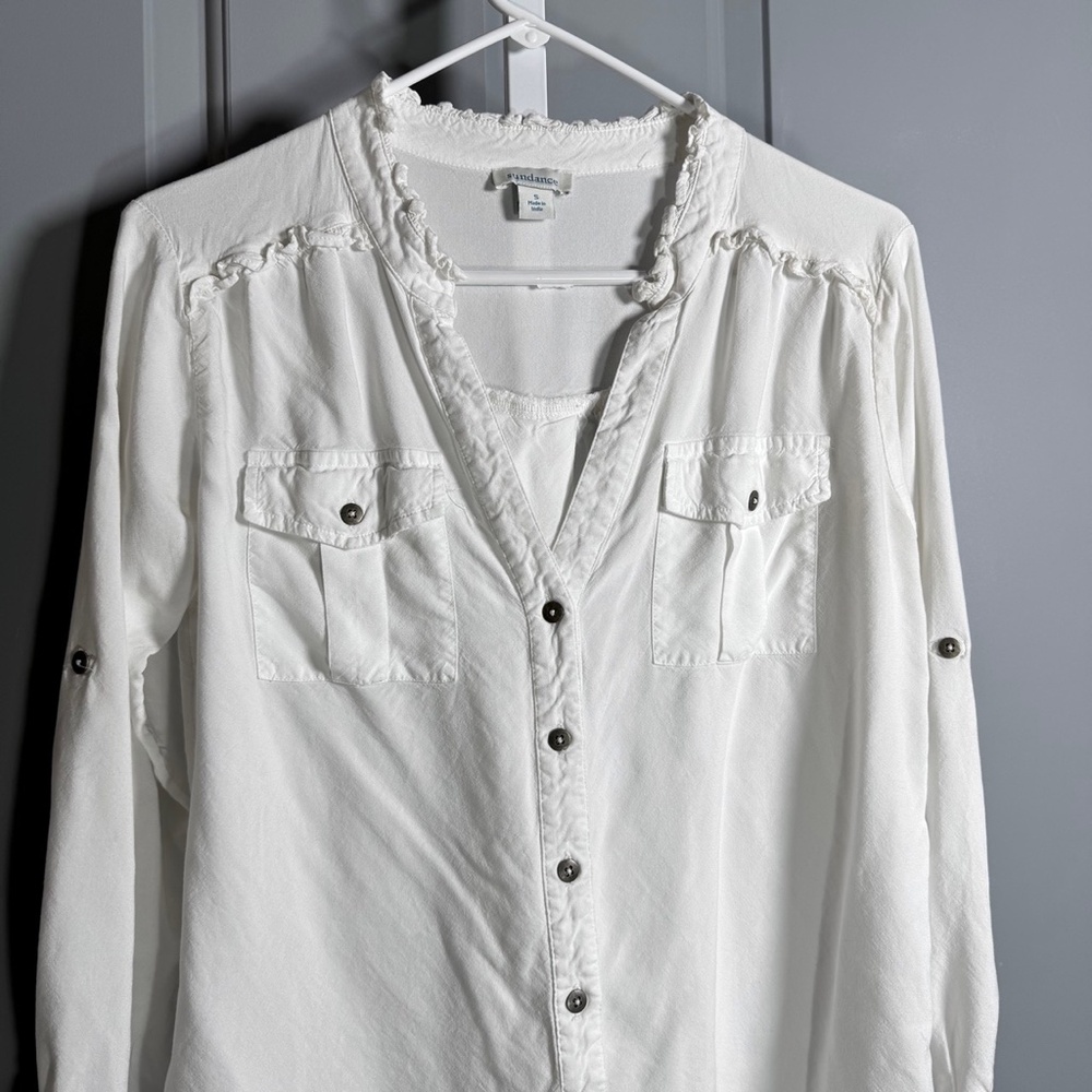 Sundance White Button Down With Ruffled Collar Sz… - image 2